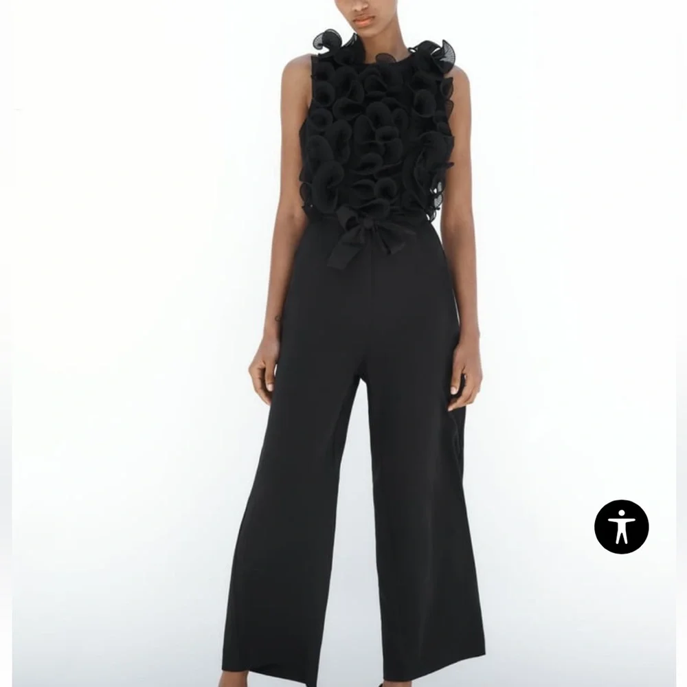 ZARA RUFFLED JUMPSUIT BLACK SZ M NWT